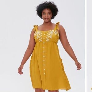 Forever 21 Gold Embroidered Floral Mini Dress, Women’s Size Medium